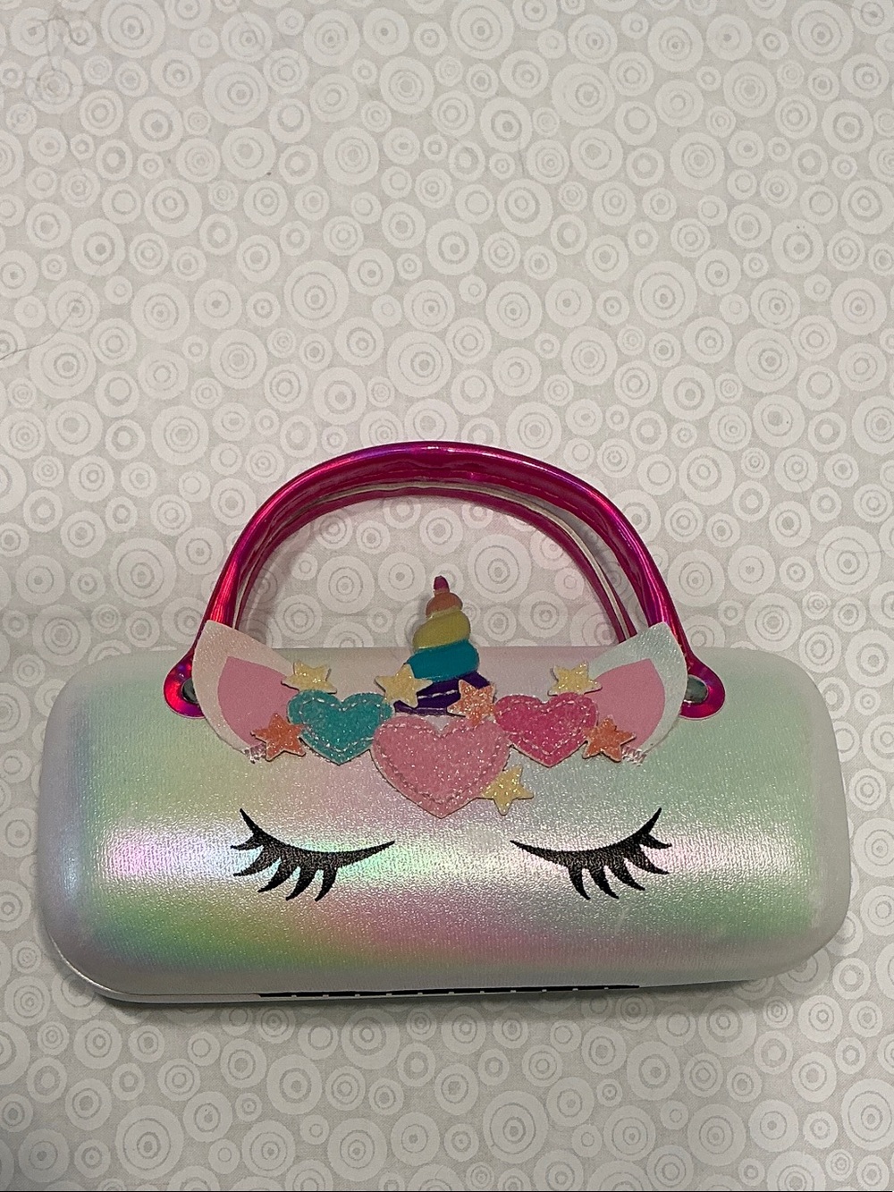 Iridescent Unicorn Eyeglass Case with Pink Handles